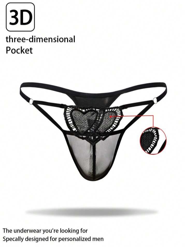 Men's Heart Embroidery G-Strings Sexy Underwear